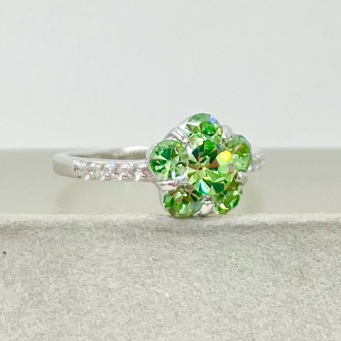 Sterling Silver Green Uranium Glass Crystal Flower Dress Ring with a UV Reactive Glow UV Jewellery Size uk L 1/2 is 6 1/4 TheGreenGlassGemShop