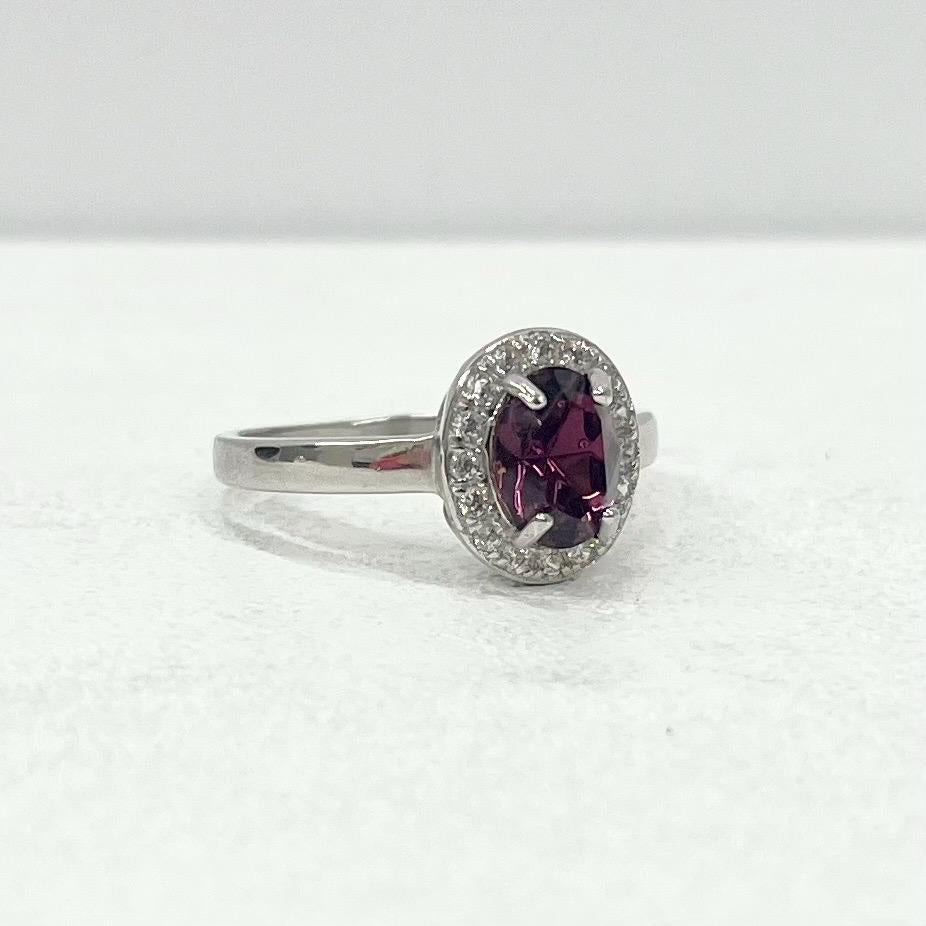Sterling Silver Amethyst Glass Oval Cut Crystal Dress Ring with a Clear Crystal Sparkling Halo Size uk P 1/2 us 8 TheGreenGlassGemShop