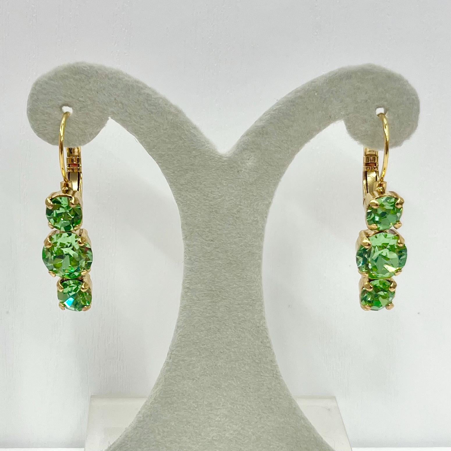 Vintage Green Uranium Glass Trio Crystal Drop Earrings UV Reactive Glow with Vintage Swarovski Crystals TheGreenGlassGemShop