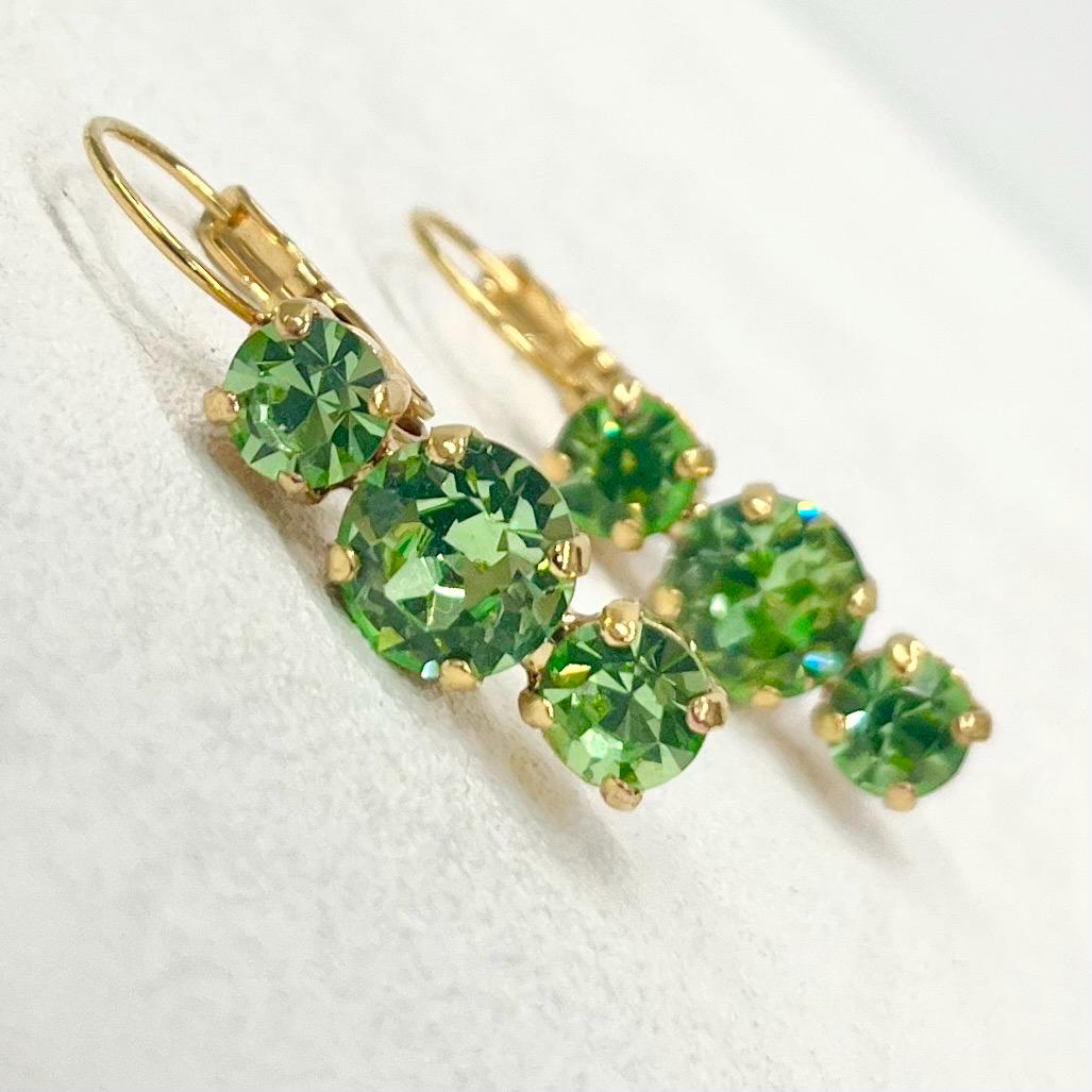 Vintage Green Uranium Glass Trio Crystal Drop Earrings UV Reactive Glow with Vintage Swarovski Crystals TheGreenGlassGemShop