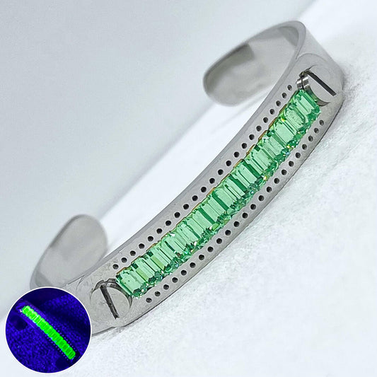 Swarovski Crystal Green Uranium Crystal Stainless Steel Bangle Bracelet Unisex Adjustable Fit UV Reactive Glow TheGreenGlassGemShop
