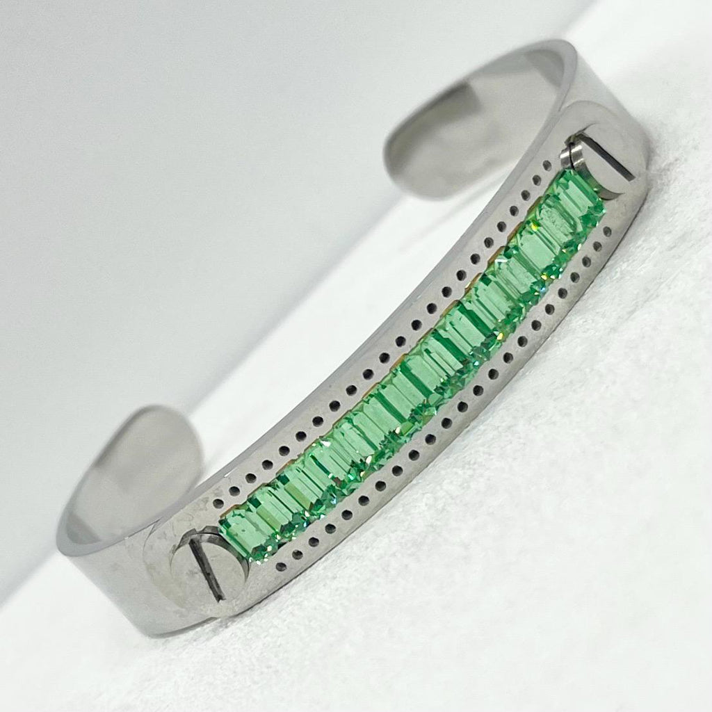 Swarovski Crystal Green Uranium Crystal Stainless Steel Bangle Bracelet Unisex Adjustable Fit UV Reactive Glow TheGreenGlassGemShop