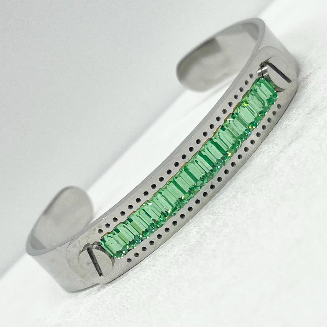 Swarovski Crystal Green Uranium Crystal Stainless Steel Bangle Bracelet Unisex Adjustable Fit UV Reactive Glow TheGreenGlassGemShop
