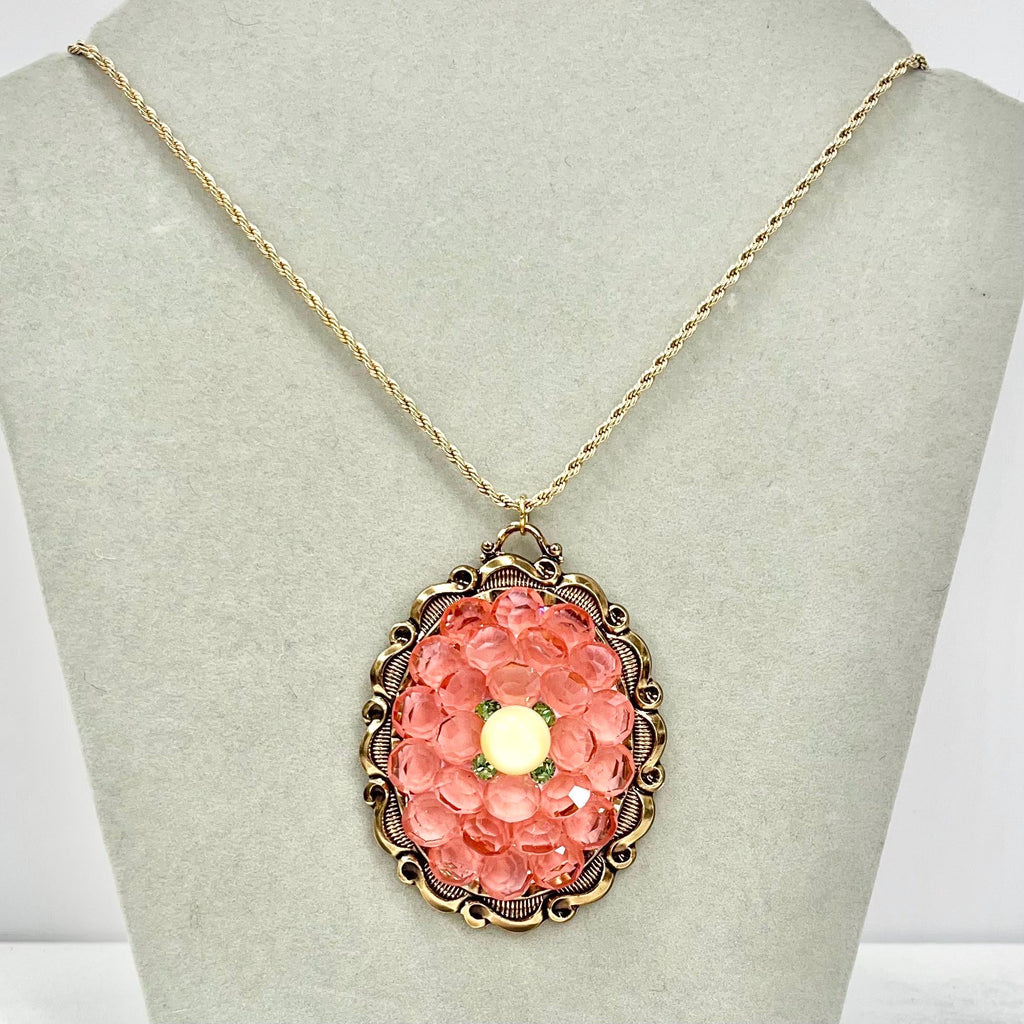 Large Pink Uranium Crystal Pendant and Chain with Vintage Uranium Swarovski Crystal Elements in a Rose Gold Tone Setting UV Reactive Glow TheGreenGlassGemShop