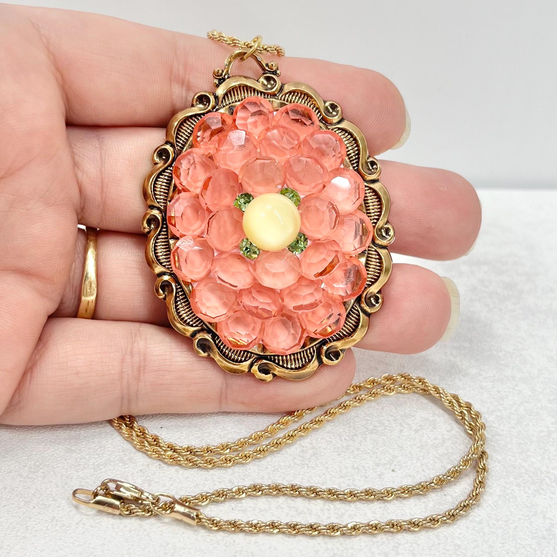 Large Pink Uranium Crystal Pendant and Chain with Vintage Uranium Swarovski Crystal Elements in a Rose Gold Tone Setting UV Reactive Glow TheGreenGlassGemShop