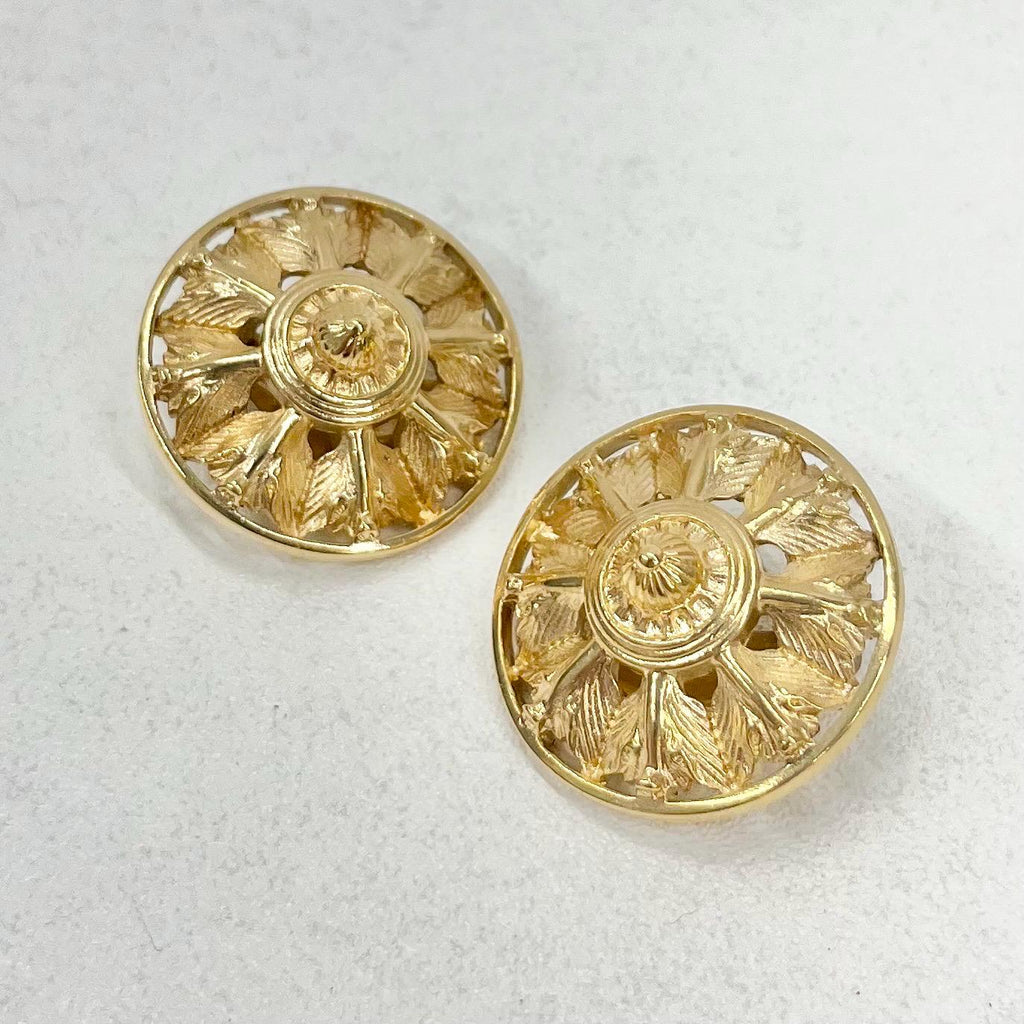 Vintage Gold Tone Round Etruscan Style Clip On Earrings 1970’s - 1980’s TheGreenGlassGemShop