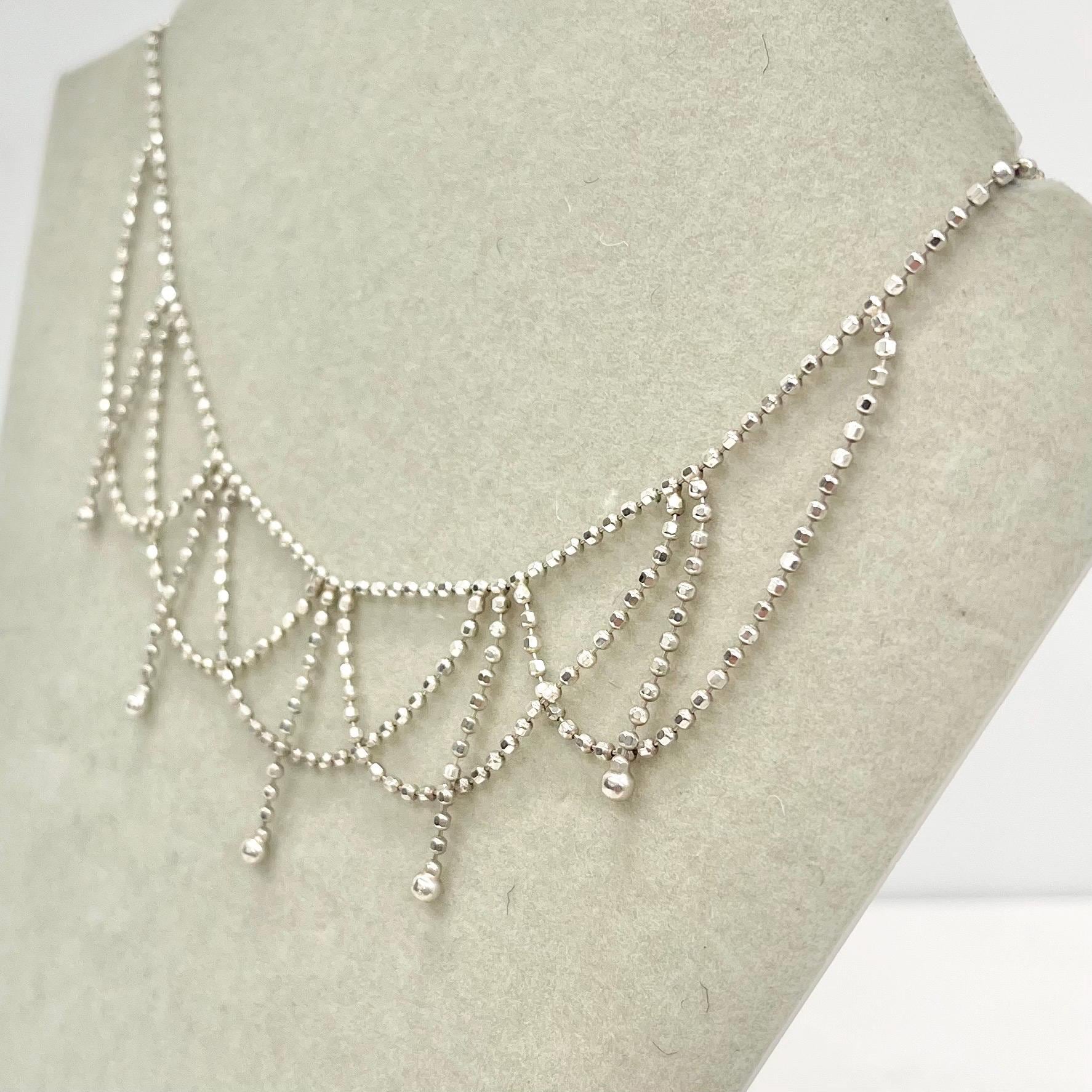 Vintage Pretty Bobble Chain Sterling Silver Chain with Swags and Drops 15” Long TheGreenGlassGemShop