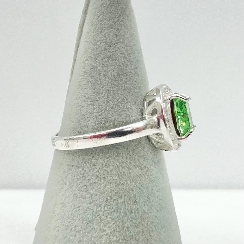 Sterling Silver Uranium Glass Oval Cut Crystal Dress Ring with a Clear Crystal Sparkling Halo UV Reactive Glow UV Jewellery Size uk M 1/2 TheGreenGlassGemShop
