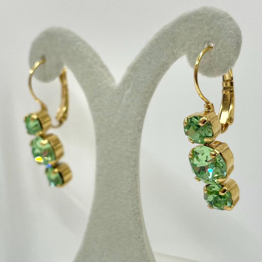 Vintage Green Uranium Glass Trio Crystal Drop Earrings UV Reactive Glow with Vintage Swarovski Crystals TheGreenGlassGemShop