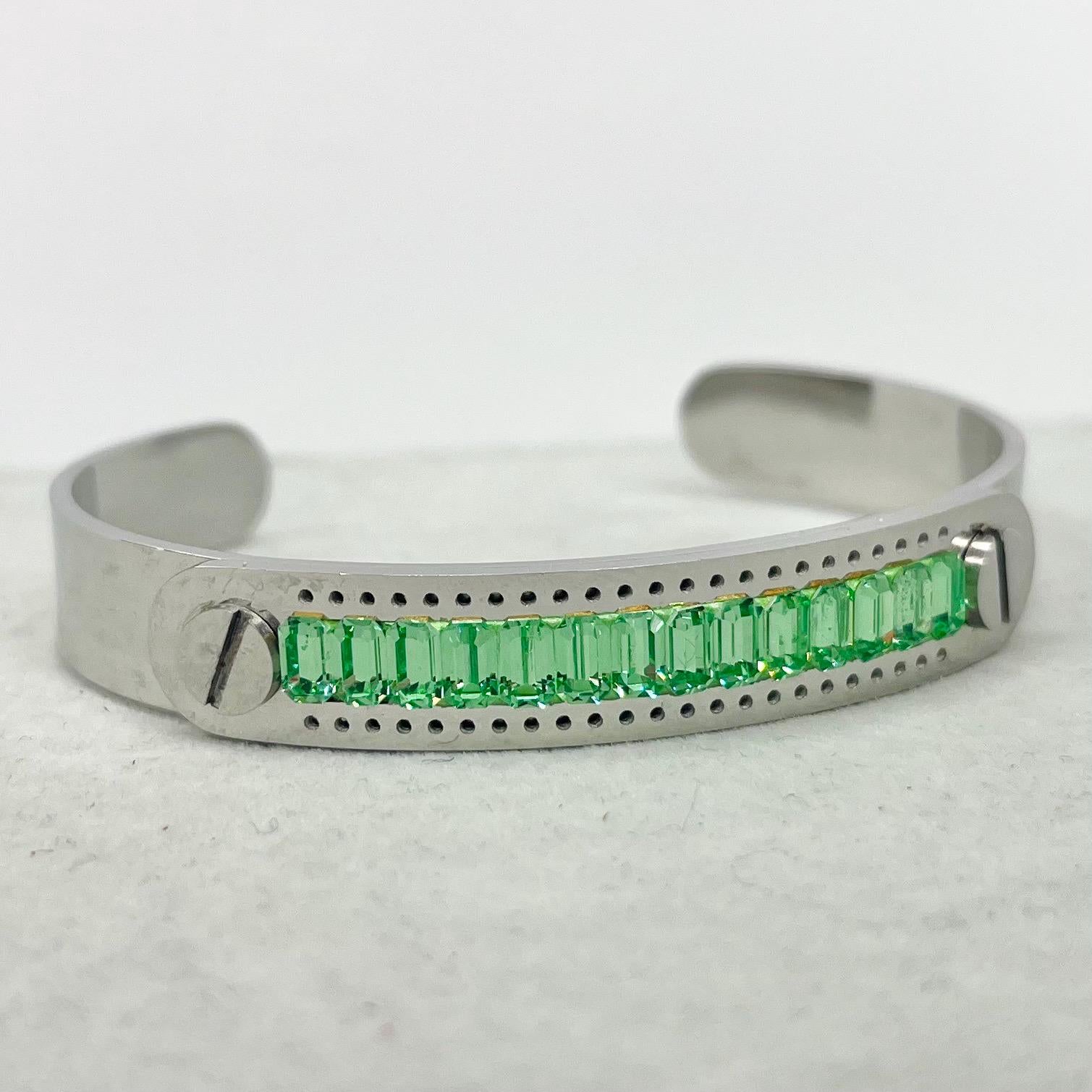 Swarovski Crystal Green Uranium Crystal Stainless Steel Bangle Bracelet Unisex Adjustable Fit UV Reactive Glow TheGreenGlassGemShop