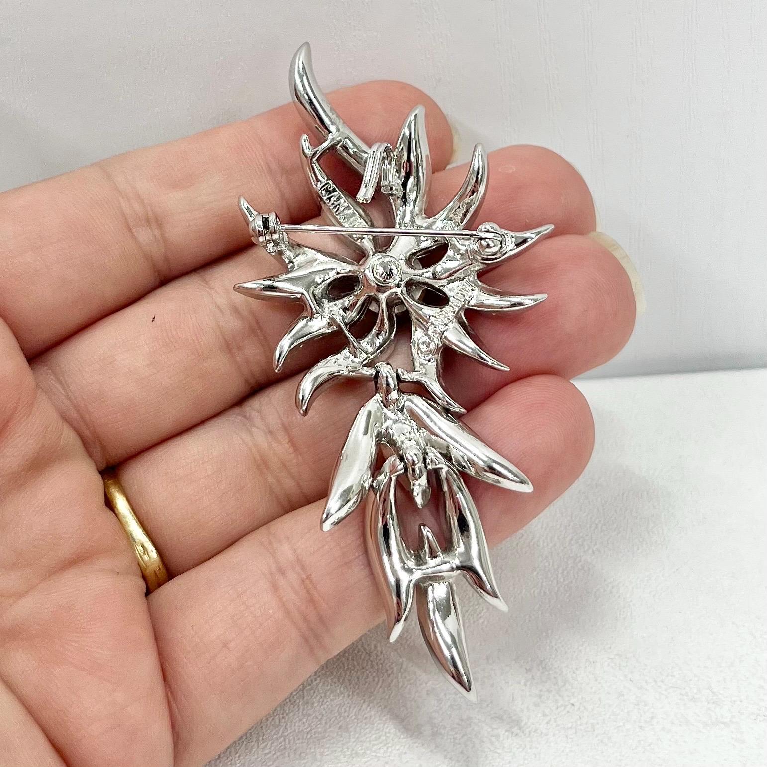 Vintage Silver Tone Sarah Coventry Star Flower Drop Brooch Design Contempory Costume Jewellery Statement Piece TheGreenGlassGemShop
