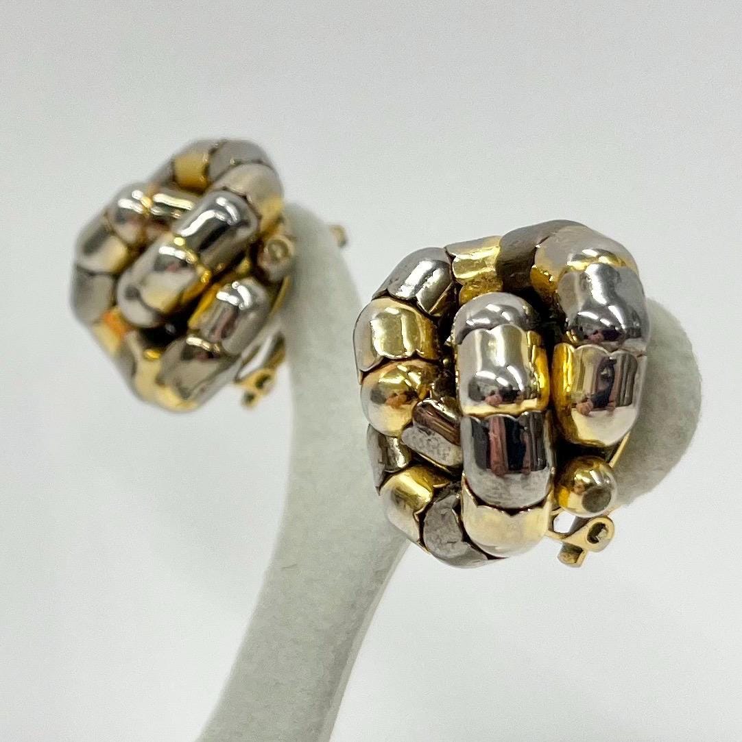 Vintage Gold Plate & Pewter Tone Twisted Knot Clip On Earrings Hollywood Glamour Statement Earrings TheGreenGlassGemShop