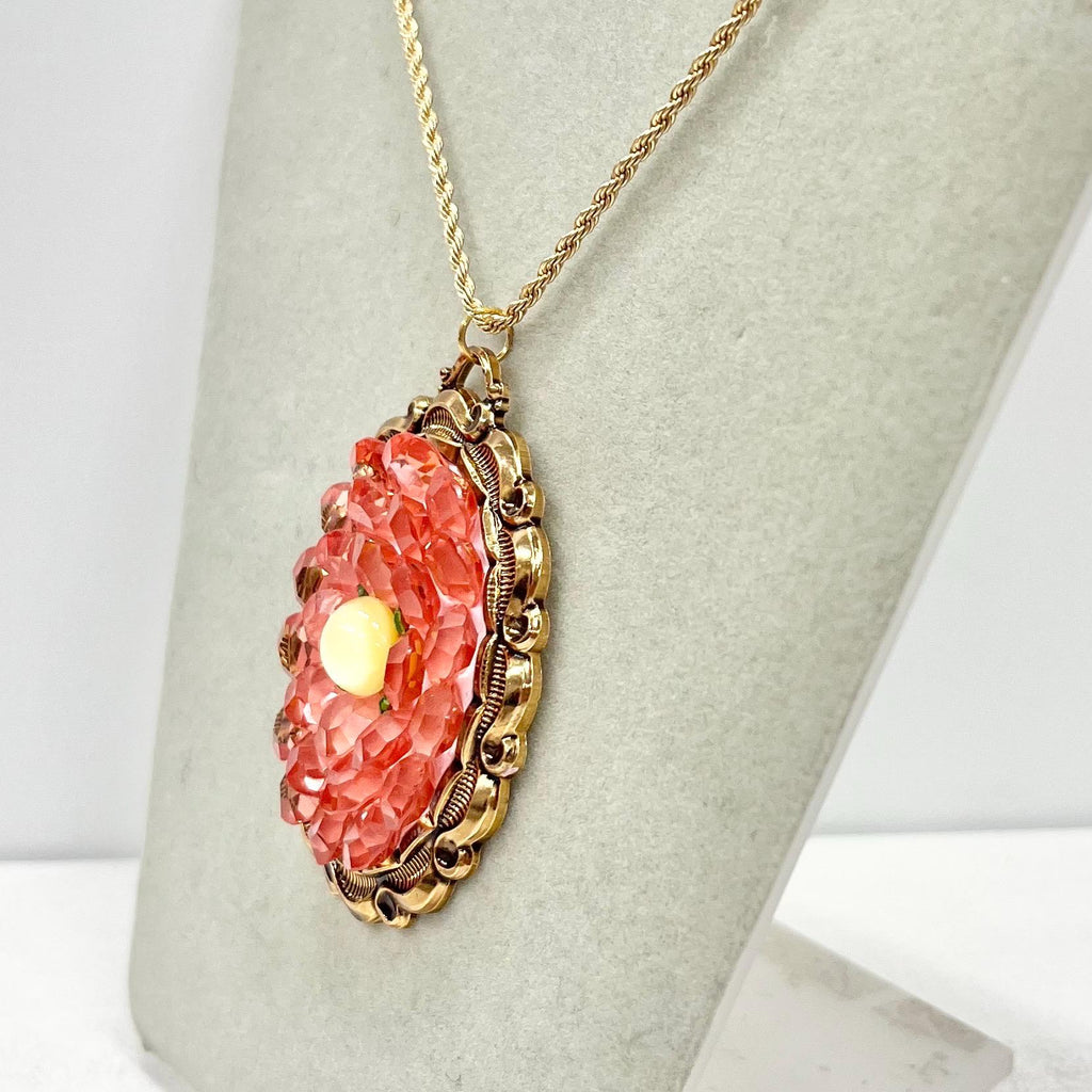 Large Pink Uranium Crystal Pendant and Chain with Vintage Uranium Swarovski Crystal Elements in a Rose Gold Tone Setting UV Reactive Glow TheGreenGlassGemShop