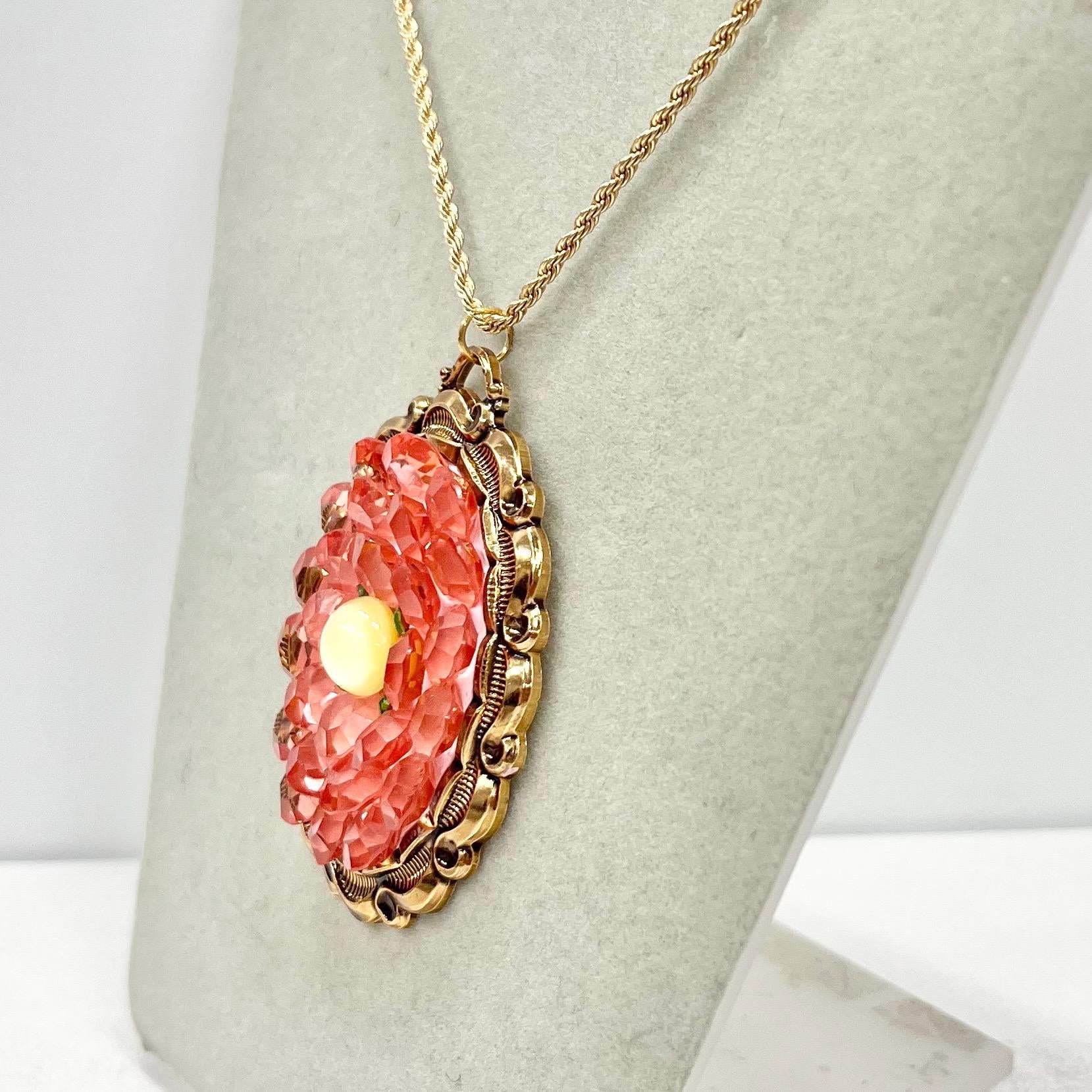 Large Pink Uranium Crystal Pendant and Chain with Vintage Uranium Swarovski Crystal Elements in a Rose Gold Tone Setting UV Reactive Glow TheGreenGlassGemShop