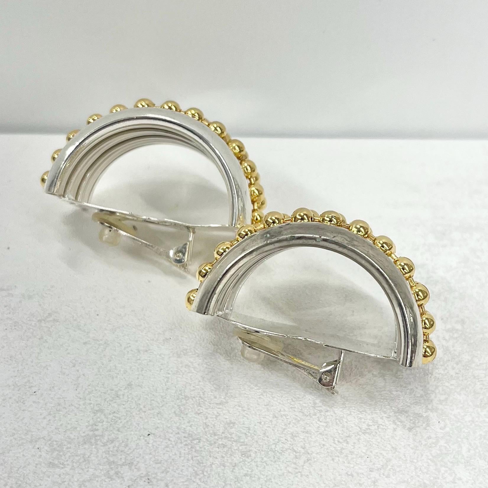 Vintage Gold & Silver Plate Oversized Half Hoop Clip On Earrings Hollywood Glamour Statement Earrings TheGreenGlassGemShop