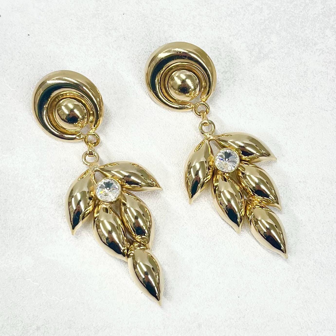 Vintage Gold Plate Large Oversized Huge Flower Drop Clip On Earrings Hollywood Glamour Statement Earrings MillyOliverVintage