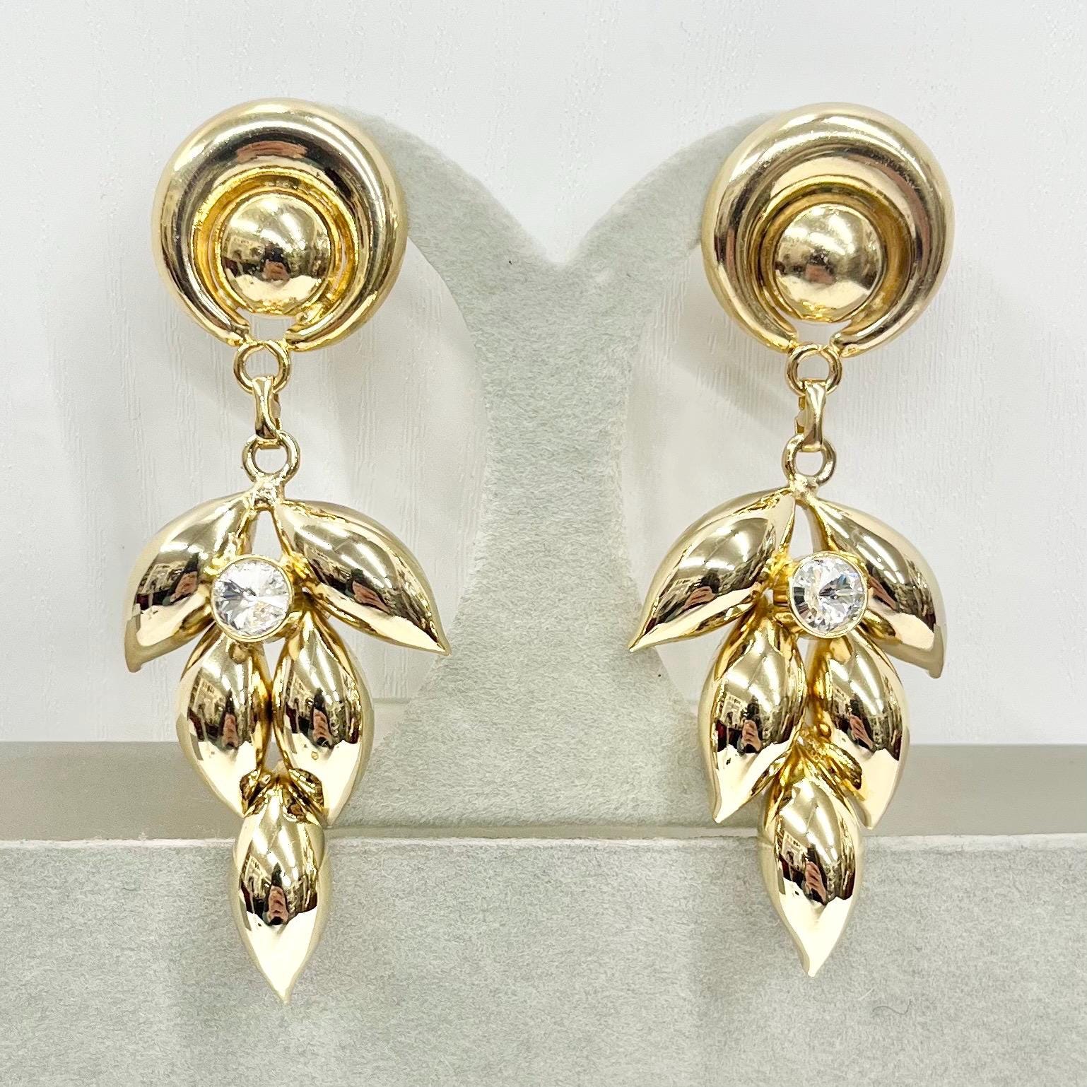 Vintage Gold Plate Large Oversized Huge Flower Drop Clip On Earrings Hollywood Glamour Statement Earrings MillyOliverVintage