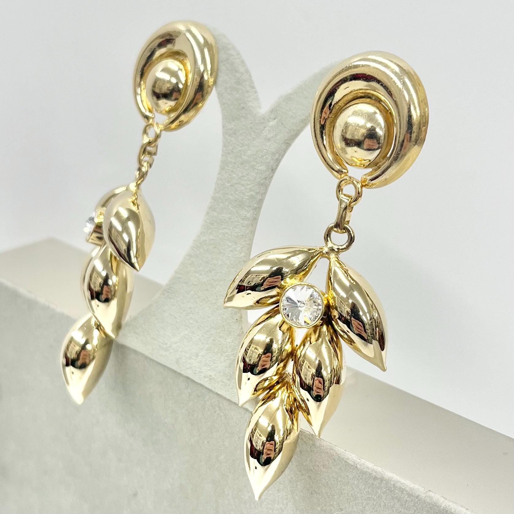 Vintage Gold Plate Large Oversized Huge Flower Drop Clip On Earrings Hollywood Glamour Statement Earrings MillyOliverVintage