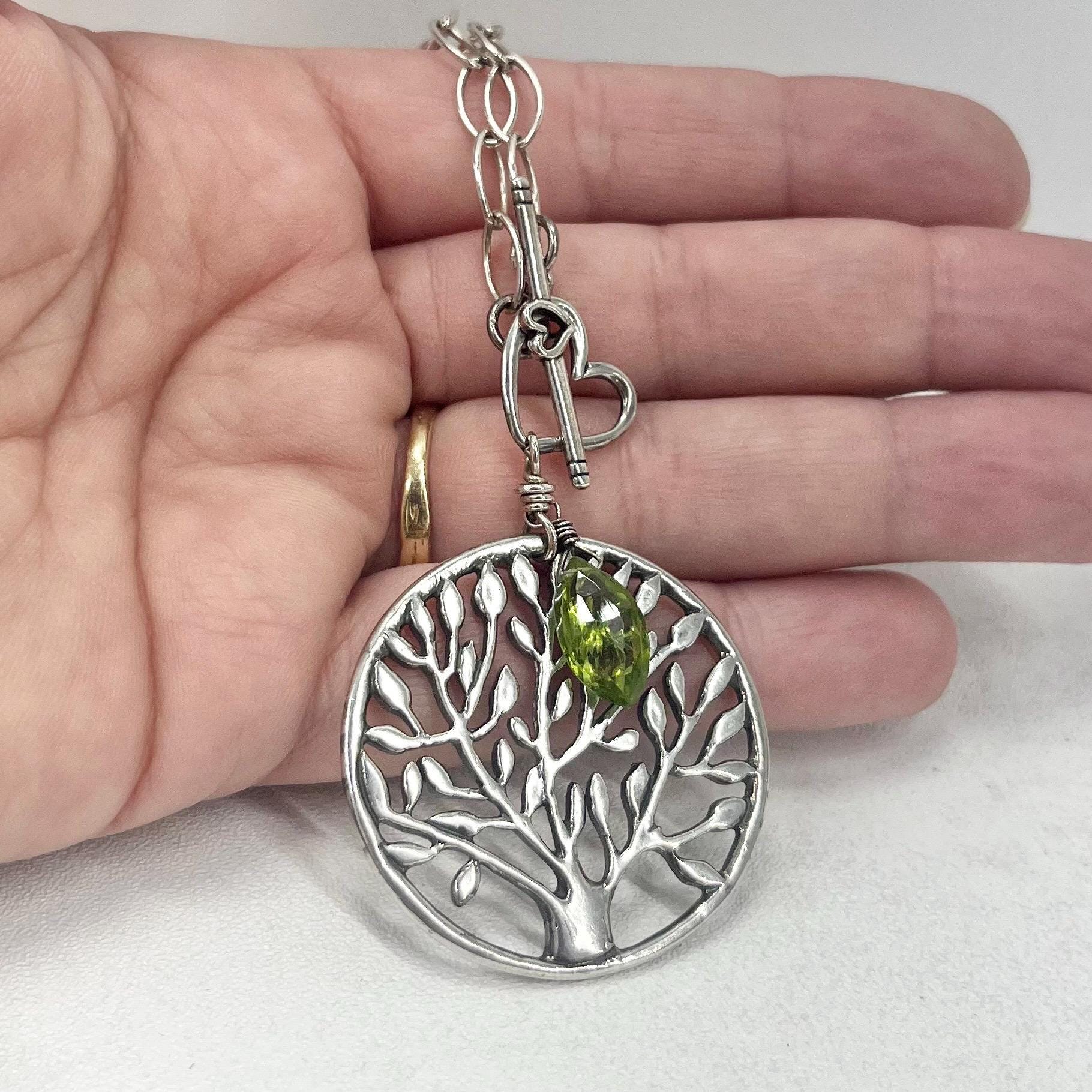 Vintage Sterling Silver Tree Of Life Pendant & Long Chain 32” TheGreenGlassGemShop