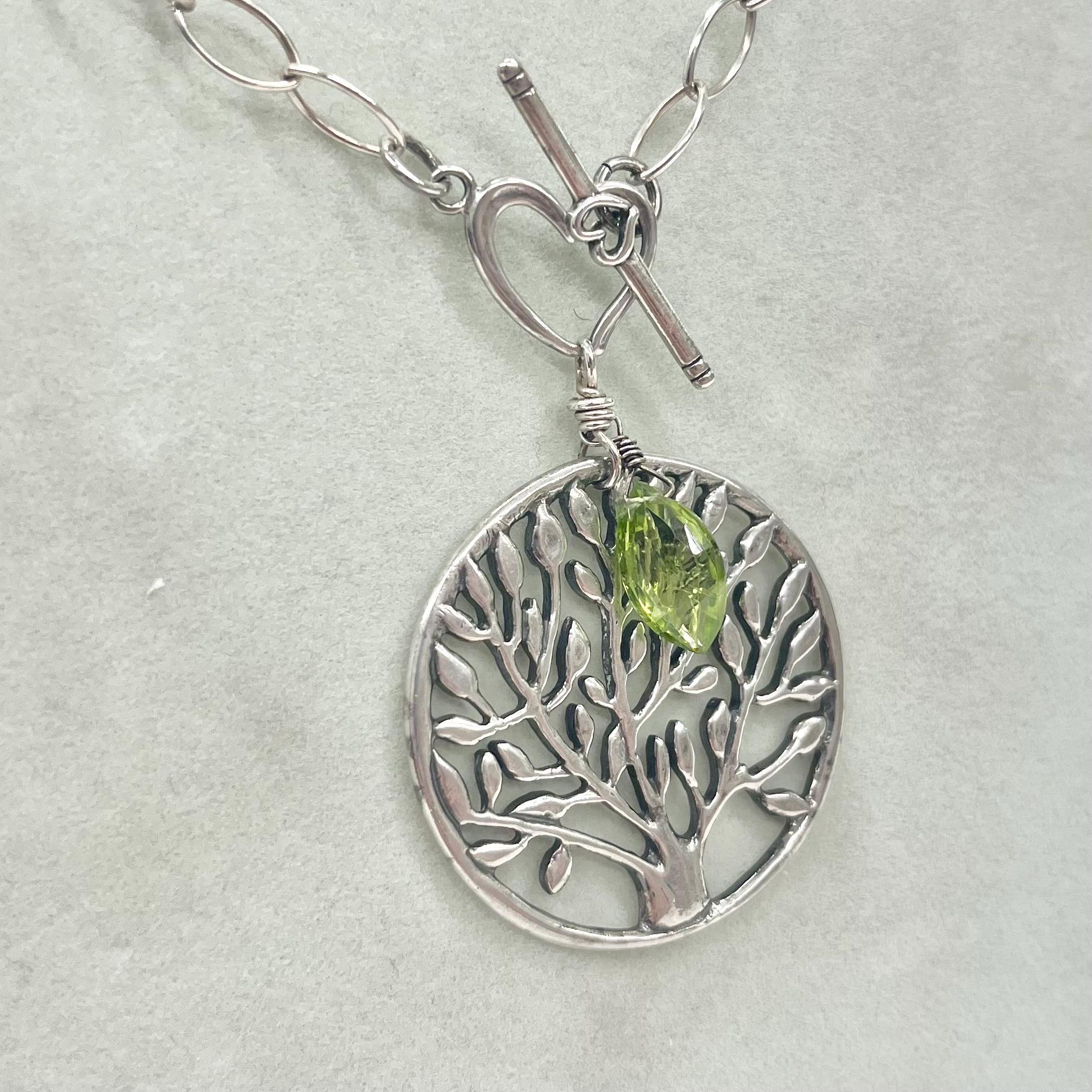 Vintage Sterling Silver Tree Of Life Pendant & Long Chain 32” TheGreenGlassGemShop