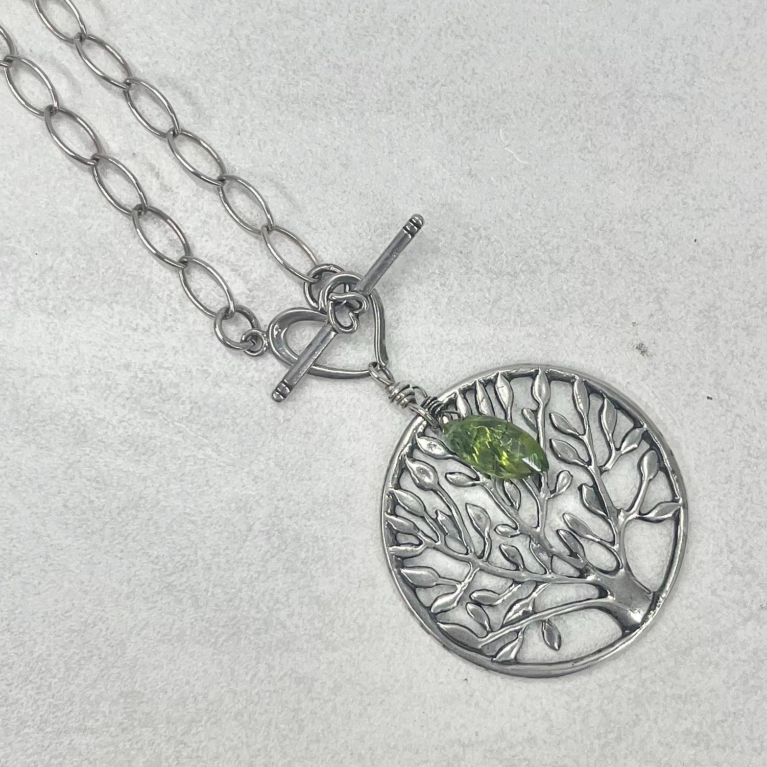 Vintage Sterling Silver Tree Of Life Pendant & Long Chain 32” TheGreenGlassGemShop