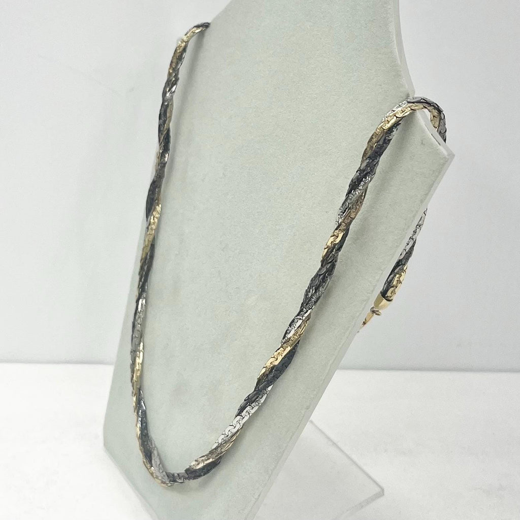 Vintage 24” Long Twisted Three Colour Gold Silver Pewter Three Strand 22ct Gold Plate Chain Necklace 1970’s - 1980’s Statement Power Chain MillyOliverVintage