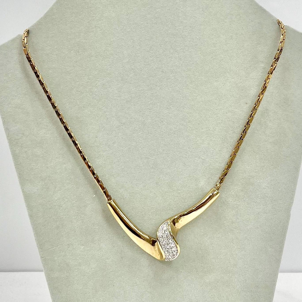 Vintage Gold Plate Ribbon Twist Diamante Chain Collar Necklace 1970’s - 1980’s Statement Power Chain TheGreenGlassGemShop