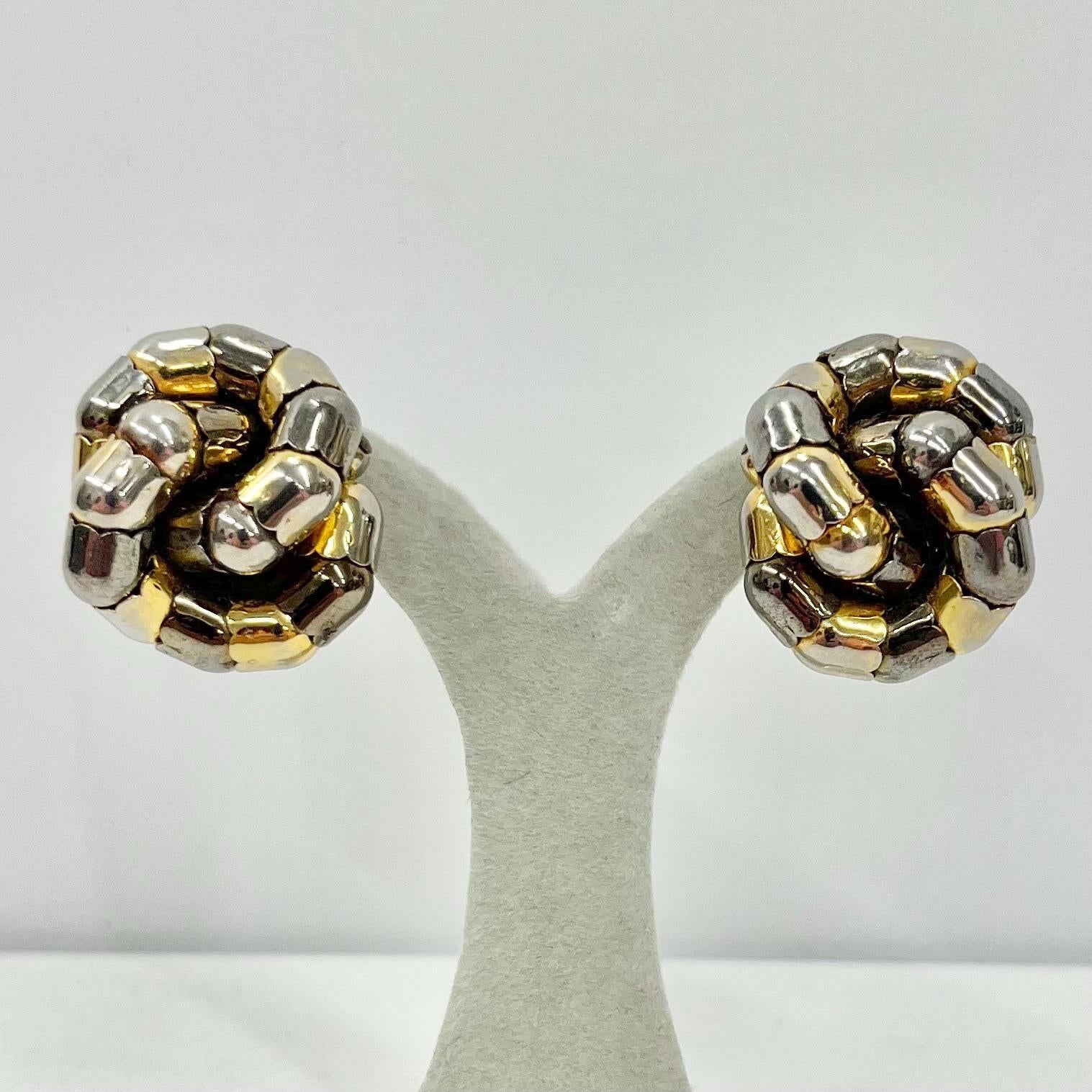 Vintage Gold Plate & Pewter Tone Twisted Knot Clip On Earrings Hollywood Glamour Statement Earrings TheGreenGlassGemShop
