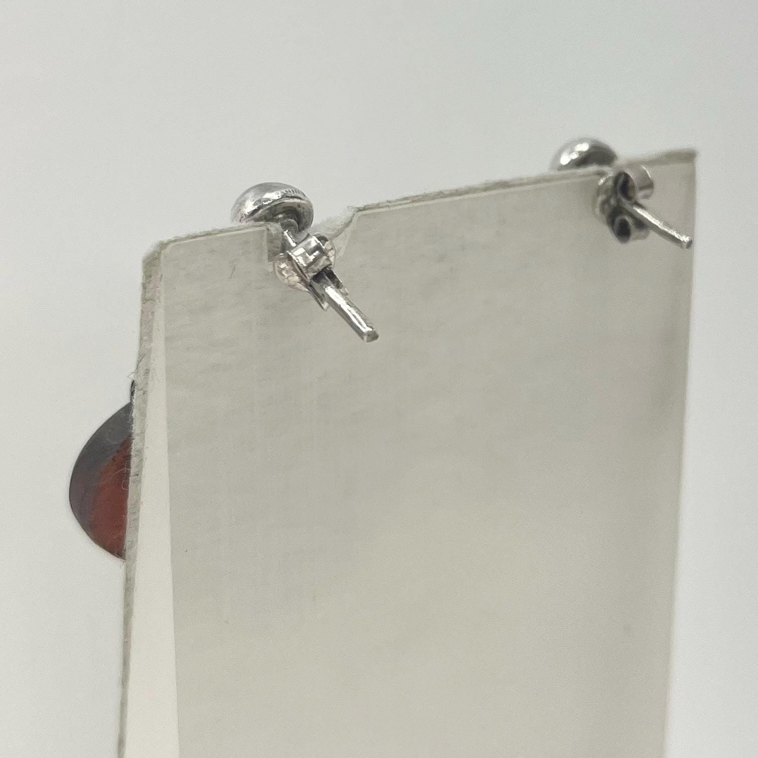 Vintage Sterling Silver Ethnic Agate Drop Earrings 1970’s - 1980’s Chunky Design TheGreenGlassGemShop