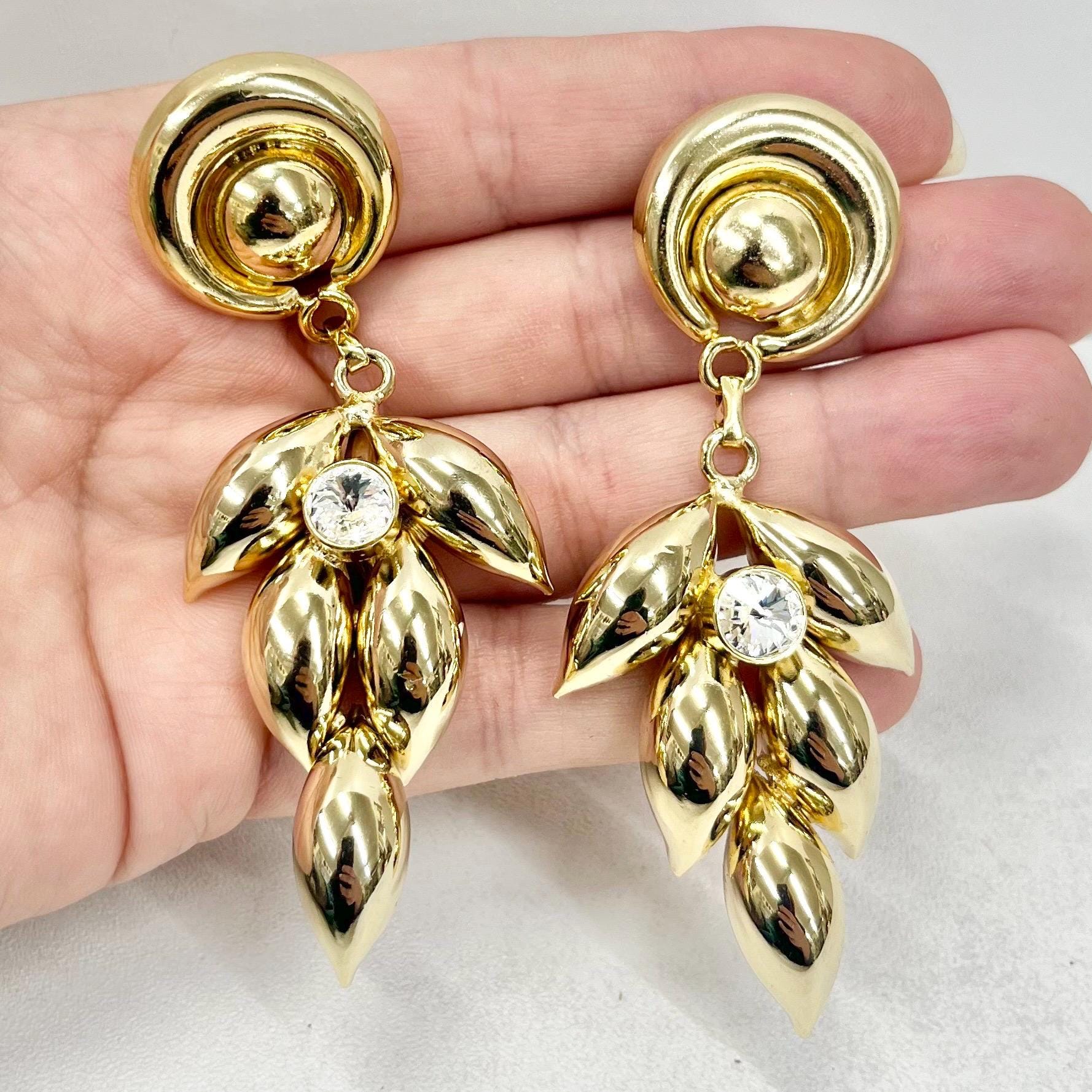 Vintage Gold Plate Large Oversized Huge Flower Drop Clip On Earrings Hollywood Glamour Statement Earrings MillyOliverVintage