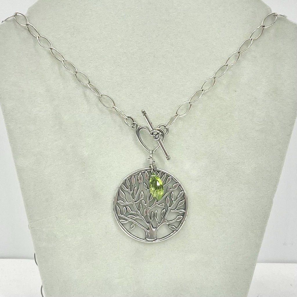 Vintage Sterling Silver Tree Of Life Pendant & Long Chain 32” TheGreenGlassGemShop
