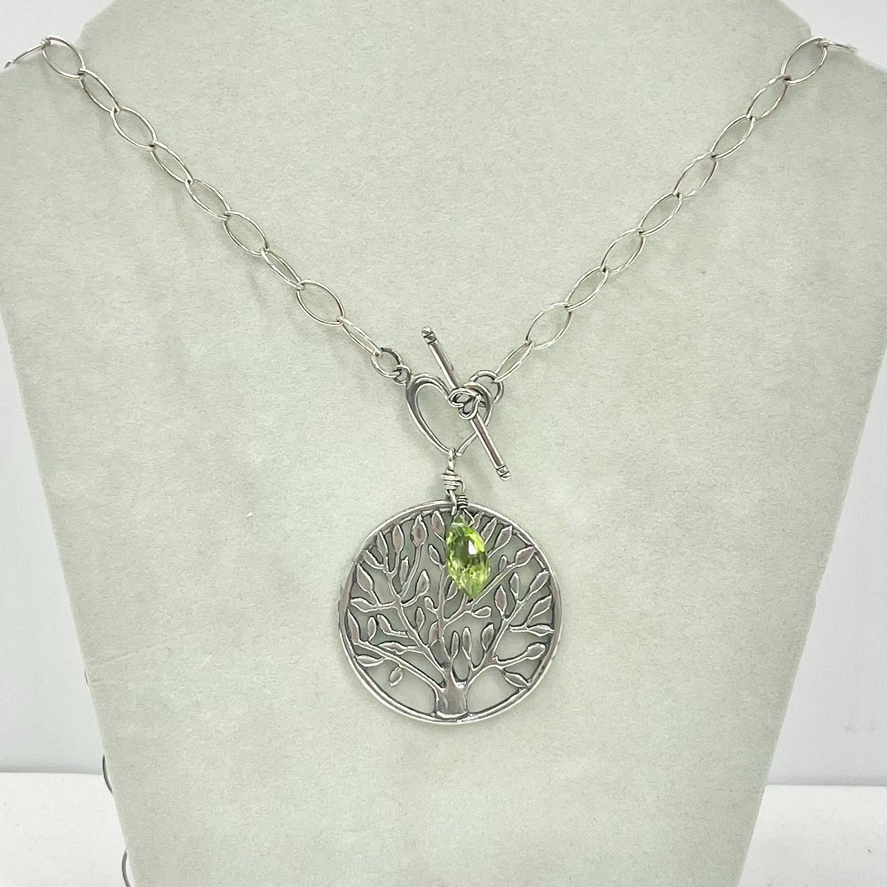 Vintage Sterling Silver Tree Of Life Pendant & Long Chain 32” TheGreenGlassGemShop