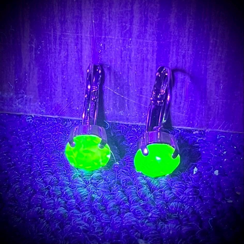 Vintage Green Uranium Glass Crystal Drop Earrings UV Reactive Glow with Vintage Swarovski Crystals TheGreenGlassGemShop