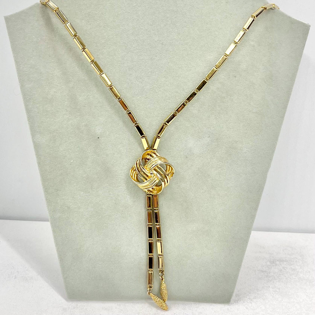 Vintage 20” Long Textured Knot Drop Gold Tone Chain Necklace 1970’s - 1980’s Statement Power Chain TheGreenGlassGemShop