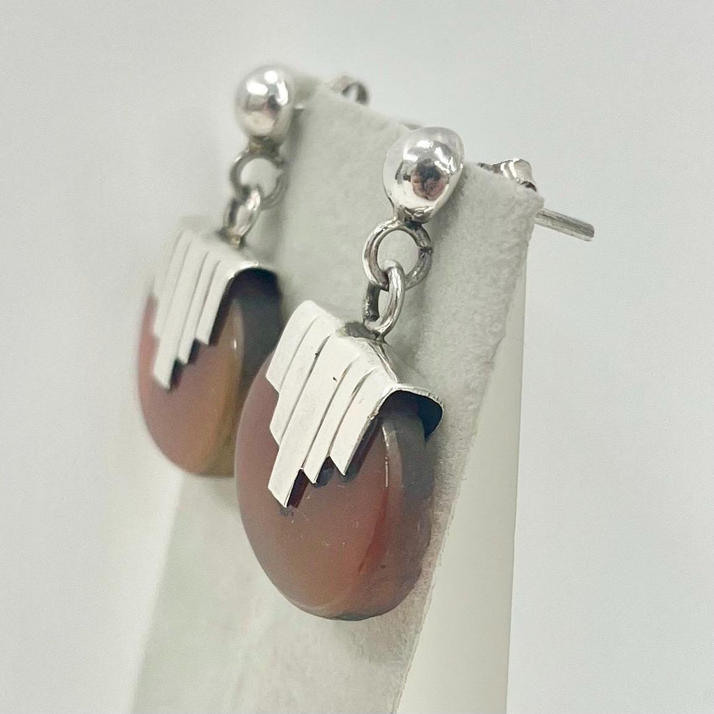 Vintage Sterling Silver Ethnic Agate Drop Earrings 1970’s - 1980’s Chunky Design TheGreenGlassGemShop