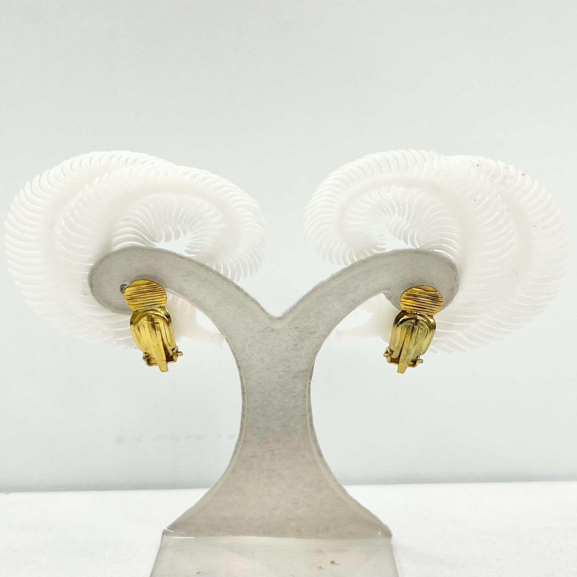 Vintage White Plastic Two Feather Curled Clip On Earrings 1980’s - 1990’s Light Weight Statement Earrings TheGreenGlassGemShop