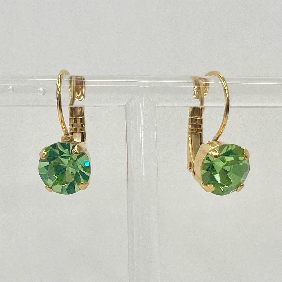 Vintage Green Uranium Glass Crystal Drop Earrings UV Reactive Glow with Vintage Swarovski Crystals TheGreenGlassGemShop