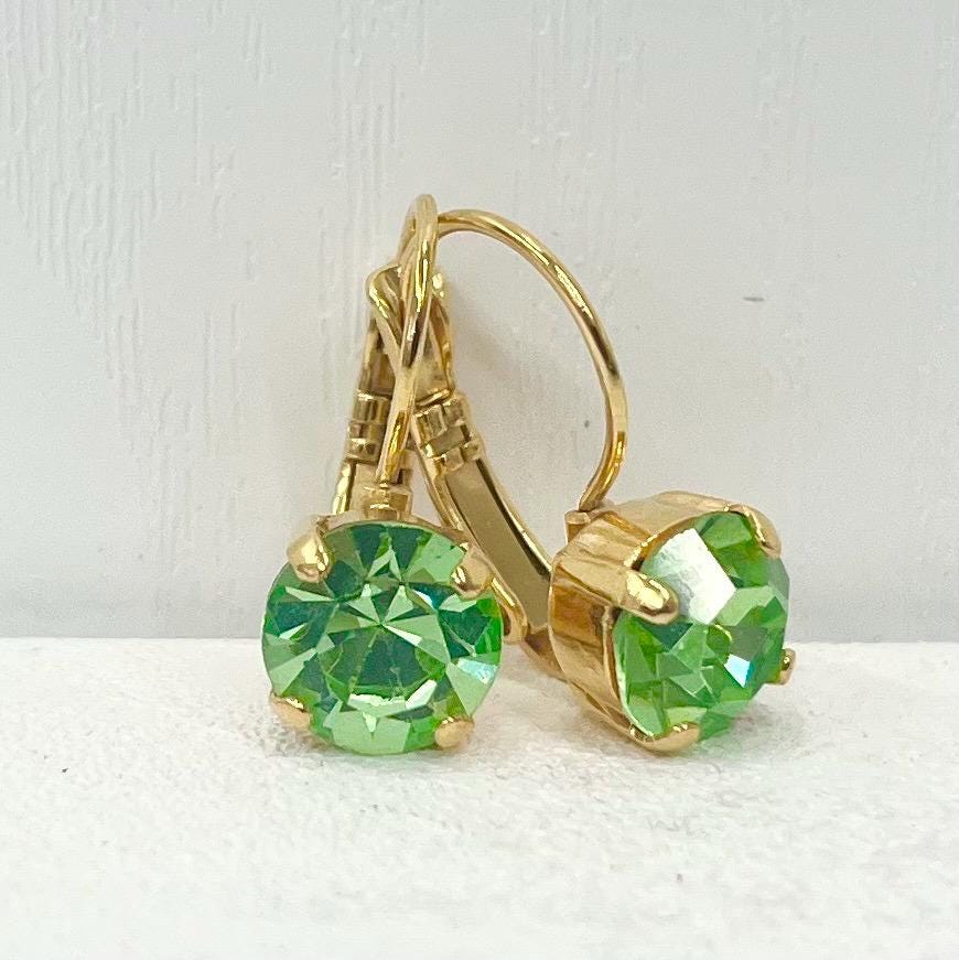 Vintage Green Uranium Glass Crystal Drop Earrings UV Reactive Glow with Vintage Swarovski Crystals TheGreenGlassGemShop