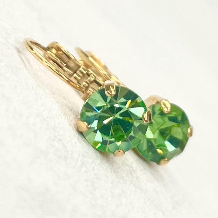 Vintage Green Uranium Glass Crystal Drop Earrings UV Reactive Glow with Vintage Swarovski Crystals TheGreenGlassGemShop