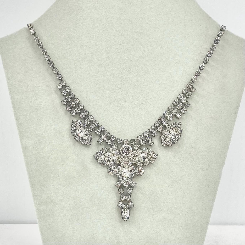 Vintage Impressive 1940’s - 1950’s Silver Tone Paste Crystal Drop Necklace Beautifully Sparkling TheGreenGlassGemShop