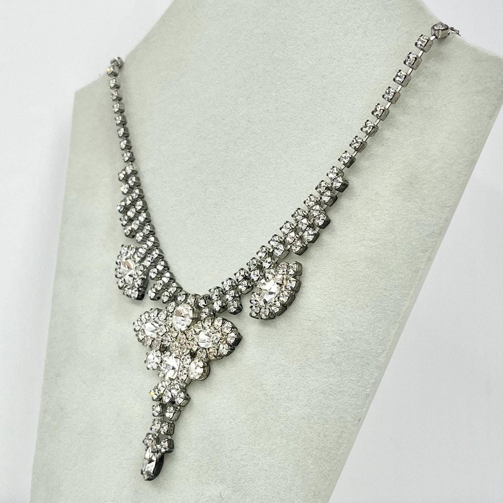 Vintage Impressive 1940’s - 1950’s Silver Tone Paste Crystal Drop Necklace Beautifully Sparkling TheGreenGlassGemShop