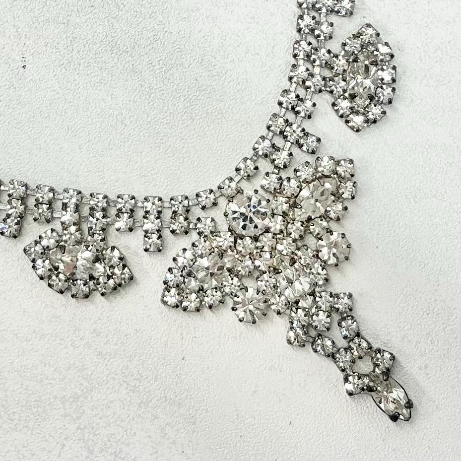 Vintage Impressive 1940’s - 1950’s Silver Tone Paste Crystal Drop Necklace Beautifully Sparkling TheGreenGlassGemShop