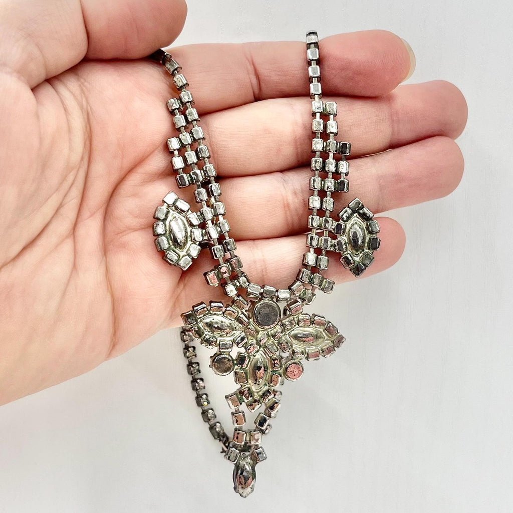 Vintage Impressive 1940’s - 1950’s Silver Tone Paste Crystal Drop Necklace Beautifully Sparkling TheGreenGlassGemShop