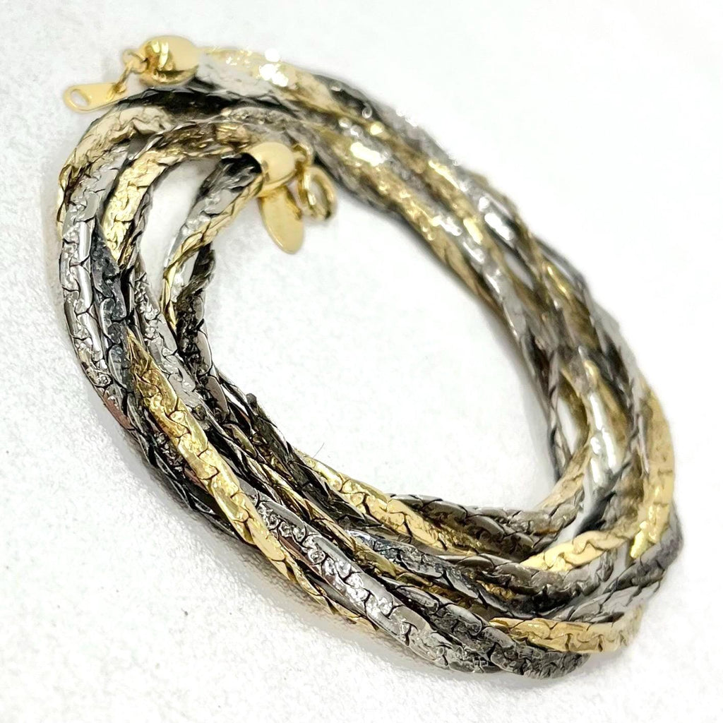 Vintage 24” Long Twisted Three Colour Gold Silver Pewter Three Strand 22ct Gold Plate Chain Necklace 1970’s - 1980’s Statement Power Chain MillyOliverVintage
