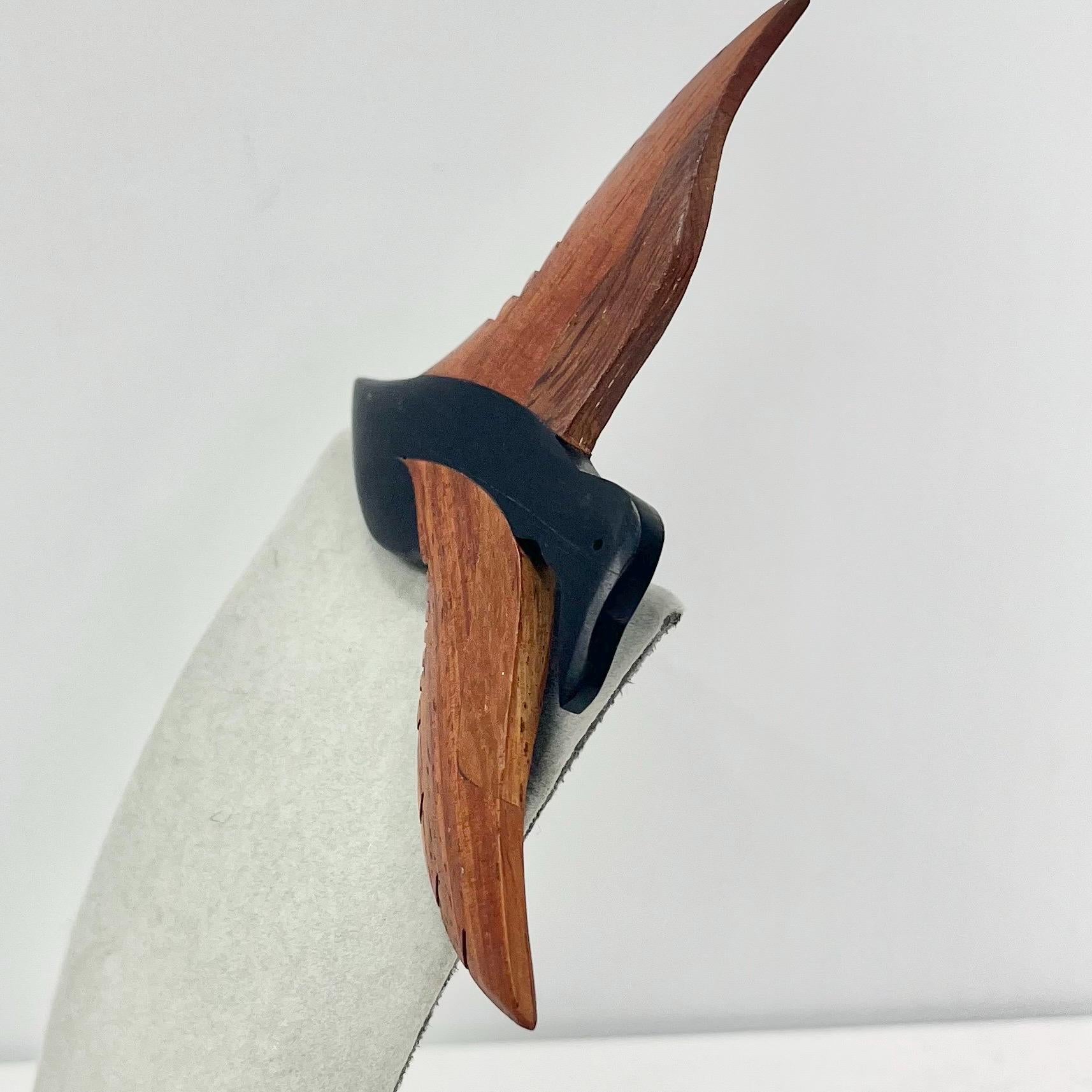 Vintage Hand Carved Two Tone Teak Wood Flying Bird Brooch 7cm Wide TheGreenGlassGemShop