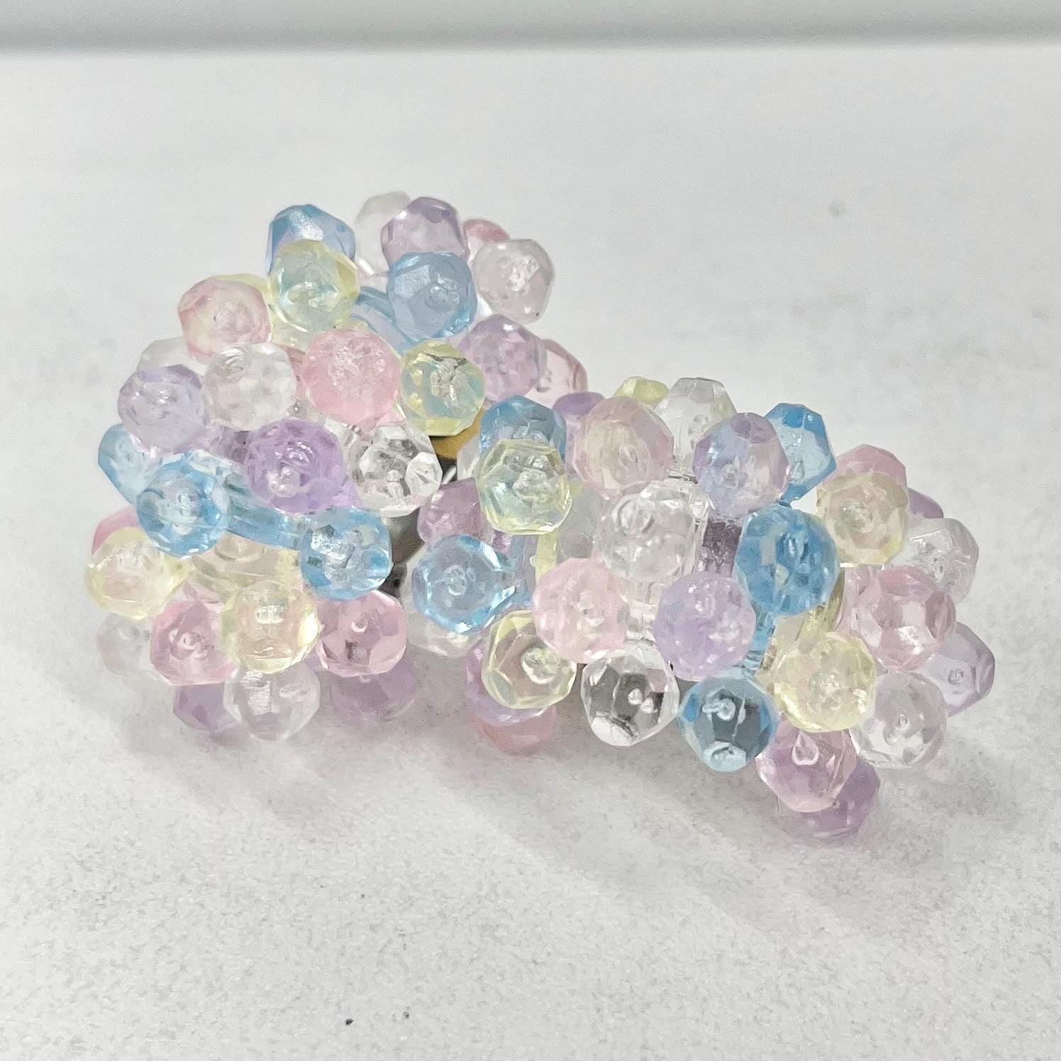 Vintage Pastel Bubble Beads Clip On Half Hoop Earrings Light Weight Retro 80’s Kitsch TheGreenGlassGemShop