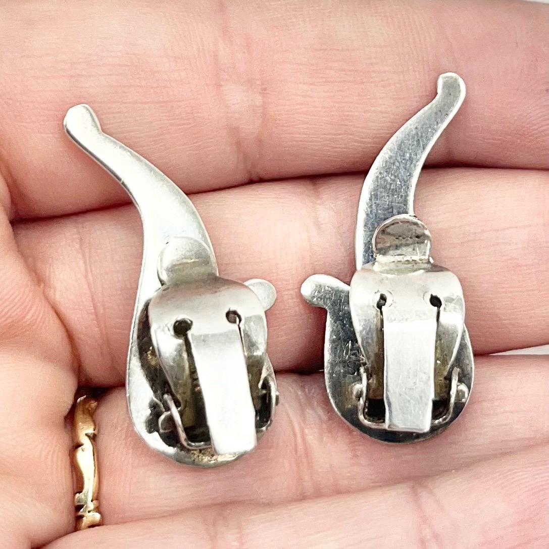 Vintage Sterling Silver Grey Enamelled Siam Dacinv Ladies Clip On Earrings 1970’s - 1980’s Ethnic Design TheGreenGlassGemShop