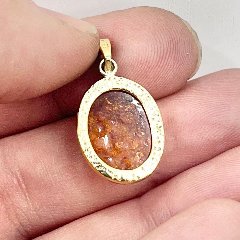 Vintage Petite Gilt Sterling Silver Domed Amber Pendant Art Nouveau Style Beautifully Designed Signed CH TheGreenGlassGemShop