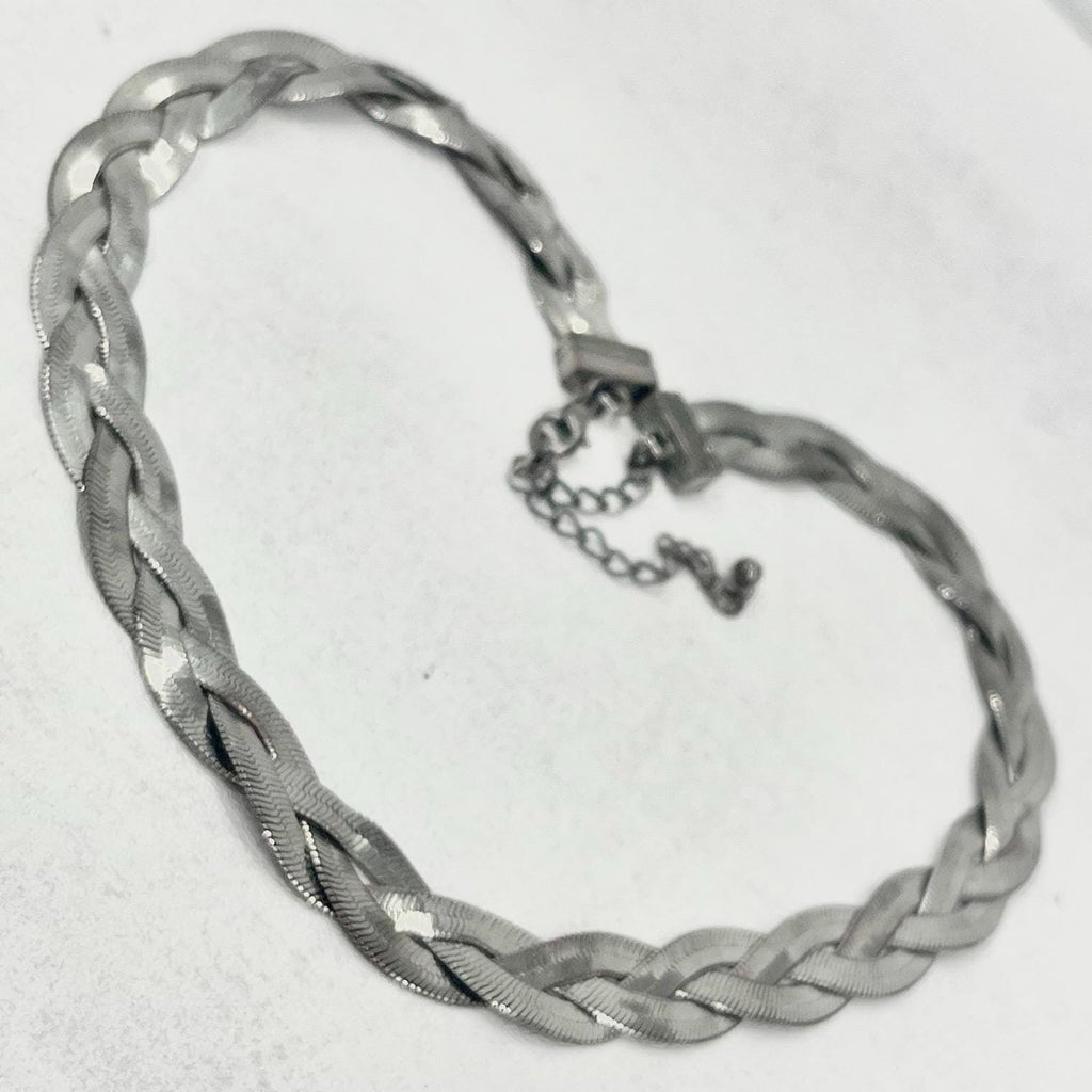 Vintage 16” Silver Tone Three Strand Herringbone Flat Plait Chain Necklace 1970’s - 1980’s TheGreenGlassGemShop