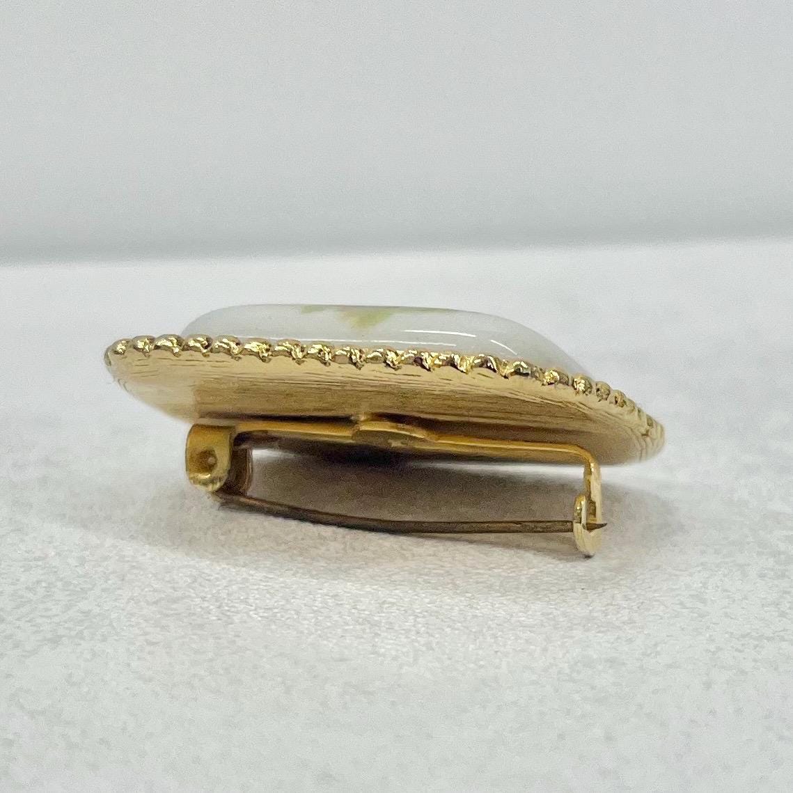 Vintage Limoges Victorian Style Porcelain Brooch of a Couple in a Garden Gold Plate Romantic Statement Piece TheGreenGlassGemShop